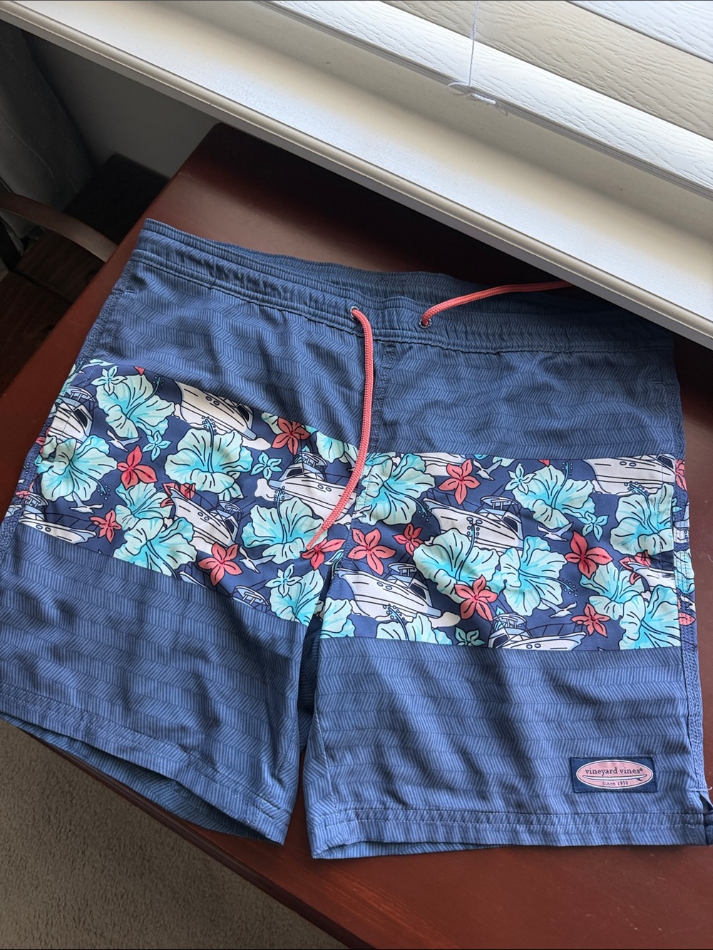 Vineyard Vines Blue Floral Boat Print Swim Trunks
